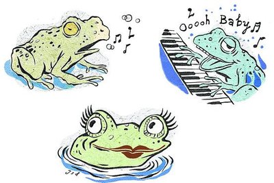 Cartoon of frogs demonstrating mate choice