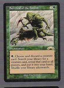 A card labeled 'Survival of the Fittest', illustrating the phrase's use in popular culture