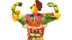 Human figure made of fruits and vegetables