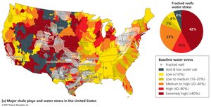 Map of fracking wells and water stress