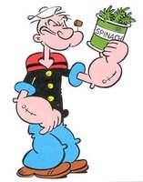 Cartoon character holding spinach can