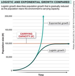 Graph comparing logistic and exponential population growth