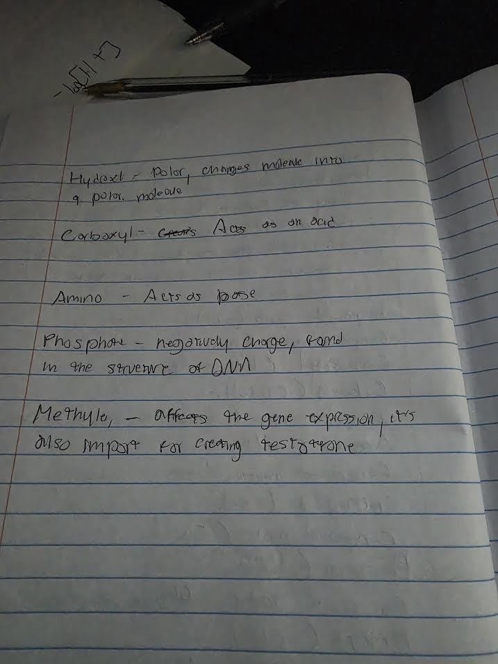 Handwritten notes on functional groups