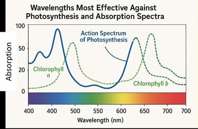 Wavelengths and absorption spectra for photosynthesis