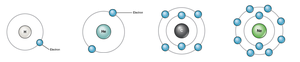Bohr models showing electron shells for different elements