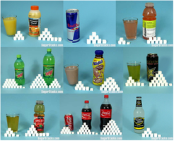 Visual comparison of sugar content in various beverages