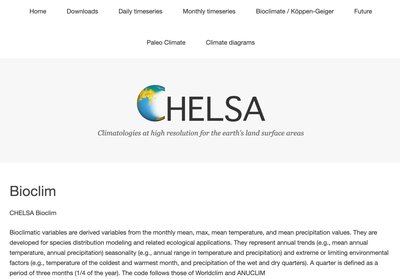 Screenshot of the CHELSA Bioclim website
