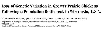 Title: Loss of Genetic Variation in Greater Prairie Chickens Following a Population Bottleneck in Wisconsin, U.S.A.