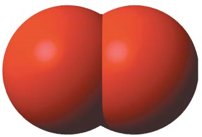 Space-filling model of an oxygen molecule (O2)