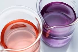 Acid and base solutions with indicators