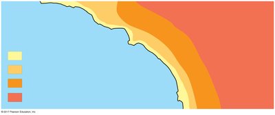 Temperature moderation by water near coastlines