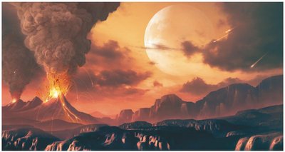 Artistic depiction of early Earth with volcanic activity
