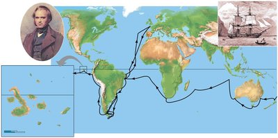 Darwin's voyage route and Galápagos Islands