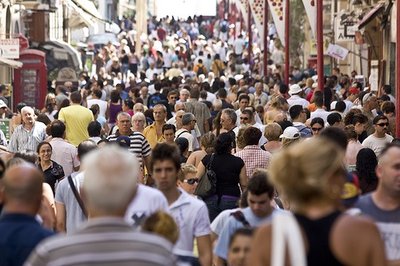 Crowded street representing population growth