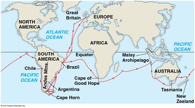 Map of HMS Beagle's voyage
