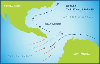 Ocean currents before the formation of the Isthmus of Panama