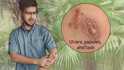 Cutaneous leishmaniasis: ulcers, papules, and rash