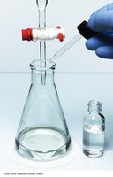 Titration setup with buret and flask