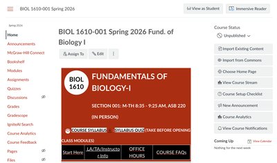Canvas course homepage screenshot