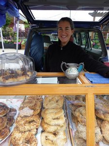 Baked goods at a market stand