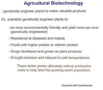 Summary of agricultural biotechnology applications