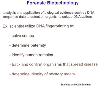 Summary of forensic biotechnology applications