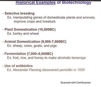 Summary of historical biotechnology examples