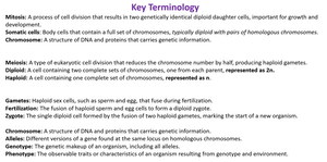 Key terminology for mitosis and meiosis