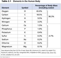 Table of elements in the human body