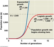Exponential vs. logistic growth curves