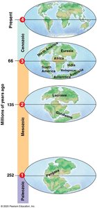 Continental drift and breakup of Pangaea