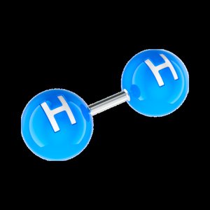Ball-and-stick model of a hydrogen molecule (H2) showing two hydrogen atoms connected by a single covalent bond
