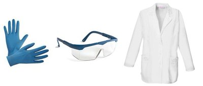 Gloves, safety goggles, and lab coat as PPE