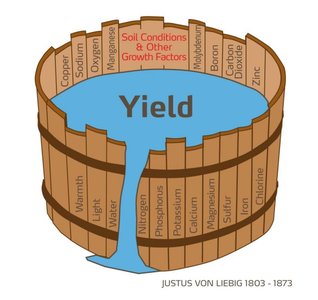 Liebig's barrel showing limiting nutrients for plant yield