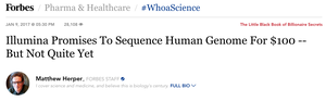 News headline about $100 genome sequencing