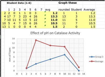 Table of catalase activity at different temperatures