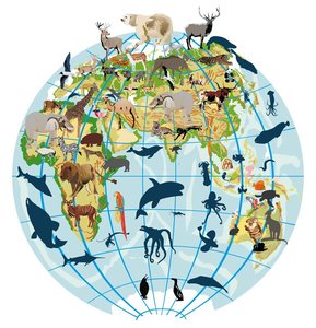 Global map showing distribution of organisms