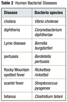 Table of human bacterial diseases