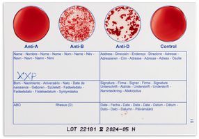 Eldon card for blood typing