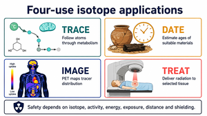 Applications of isotopes: tracing, dating, imaging, treating