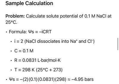 Sample calculation for solute potential