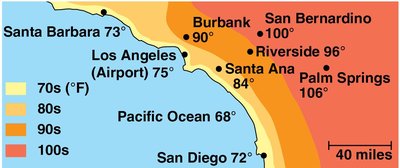 Map showing temperature moderation by the Pacific Ocean