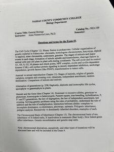 Nassau County Community College General Biology Exam Topics