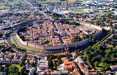 Aerial view of a city with a surrounding wall, illustrating the concept of a boundary or barrier, analogous to the cell membrane.