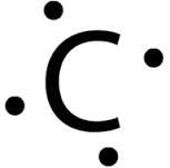 Lewis structure of carbon showing four valence electrons