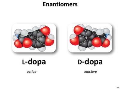 Enantiomers of L-dopa and D-dopa
