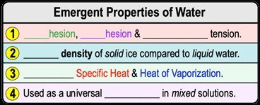 Summary table of emergent properties of water
