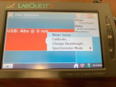 Spectrophotometer calibration screen