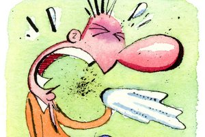 Cartoon of a person sneezing, illustrating a prediction about colds