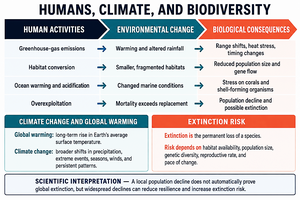 Diagram of human activities, environmental change, and biological consequences